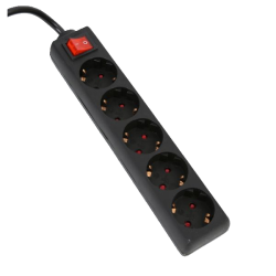 Omega Power Supply Extension Cord 5 sockets 1.5m Black