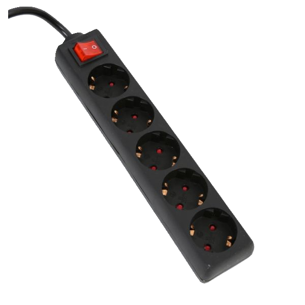 Omega Power Supply Extension Cord 5 sockets 1.5m Black