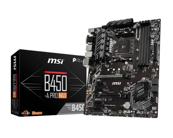 MSI B450-A PRO MAX 4xDDR4 4133+, HDMI, DVI-D, VGA, 2x PCI-Ex16, 4x PCI-Ex1, M.2, 6xSATA3, 6xUSB3.2, 6xUSB2.0