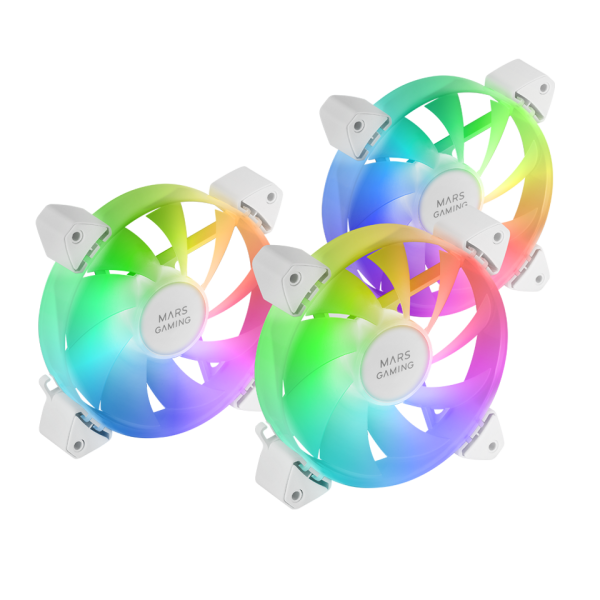 MARS Gaming FAN KIT MF-3AR ARGB Reversed 3in1 3x120mm Full Ring Illumination White