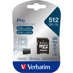 Verbatim Pro 512GB microSDXC Card Class 10 /w Adapter