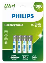 Philips Rechargable AAA 1000mAh 4pack Batteries